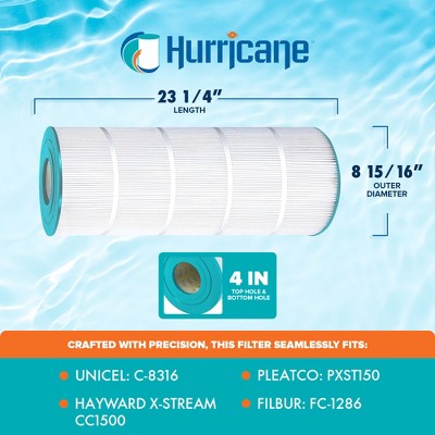  Hurricane 4 Pack HF8316-01 Advanced Pool Filter Cartridge Replacement For PXST150, Unicel C-8316, Filbur FC-1286, Hayward X-Stream CC1500