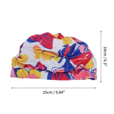  Unique Bargains Nylon Floral Pattern Swimming Cap Red Yellow 1 Pc