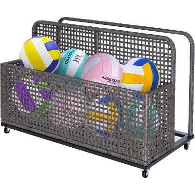  Waterproof Wicker Pool Float Storage Basket With Rolling Wheels, Large Outdoor Organizer, Patio Deck Box For Backyard And Poolside Use