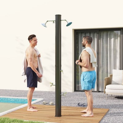  Outsunny 9.2 Gallon Slolar Heated Outdoor Shower With 2 Free-Rotating Shower Heads And 2 Foot Showers