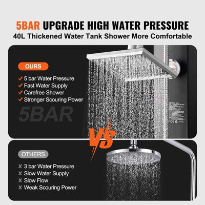  VEVOR Outdoor Solar Heated Shower, 10.57 Gallon Poolside Shower Kit With 2 Shower Head And Foot Shower Tap, Handheld/Hanging Two Modes Fast Assembly