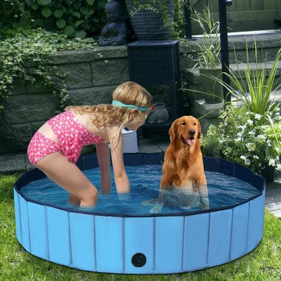  Costway 63'' Foldable Dog Pet Pool Kiddie Bathing Tub Indoor Outdoor Leakproof Portable Blue\Red