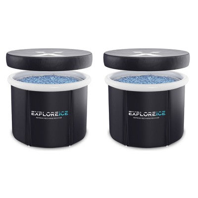  Explore Ice Bath Pro Max XL Outdoor Inflatable Portable Athlete Cold Water Therapy Plunge Barrel Bath Tub With Lid And Carry Bag, 2 Pack, Black/White