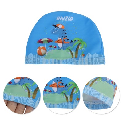  Unique Bargains Kid's Polyester Cartoon Dinosaur Swim Cap Blue Green 1 Pc