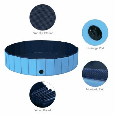  Costway 63'' Foldable Dog Pet Pool Kiddie Bathing Tub Indoor Outdoor Leakproof Portable Blue\Red