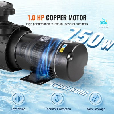  VEVOR Above Ground Pool Pump, 1HP, 80 GPM Max. Flow Single Speed Swimming Pool Pump, 120V 3450 RPM 36 Ft Max. Head Lift Pool Pump