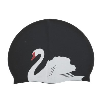  Unique Bargains Silicone Swans Print Swim Cap 1 Pc