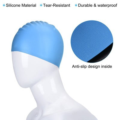  Unique Bargains Silicone Waterproof High-Stretch Adult Swimming Caps 2 Pcs
