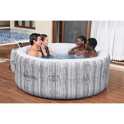  Bestway SaluSpa Fiji AirJet Inflatable Hot Tub With 120 Soothing Jets And Set Of 2 Underwater Non-Slip Pool And Spa Seat With Adjustable Legs, Gray