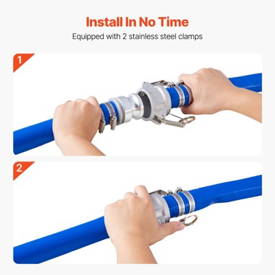  VEVOR Backwash Hose, 1.5 In X 50 Ft, Blue High Quality PVC Hose, With Clamps, Camlock, Aluminum Fittings, Fit Various Pumps, Blue