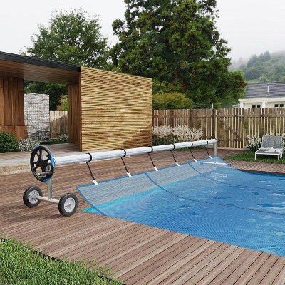  Heavy-Duty Aluminum Pool Cover Reel System For Inground Pools, Upgraded Bearings For Smooth Operation, Rust-Resistant Frame, Durable And Easy To Use