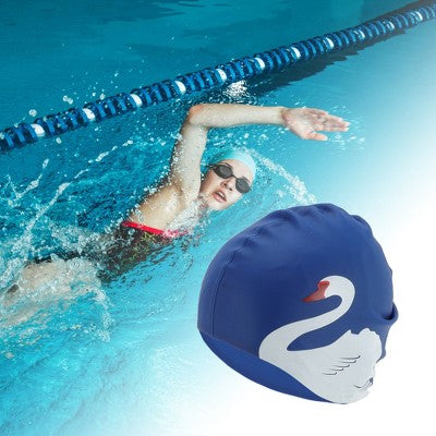  Unique Bargains Silicone Swans Print Swim Cap 1 Pc