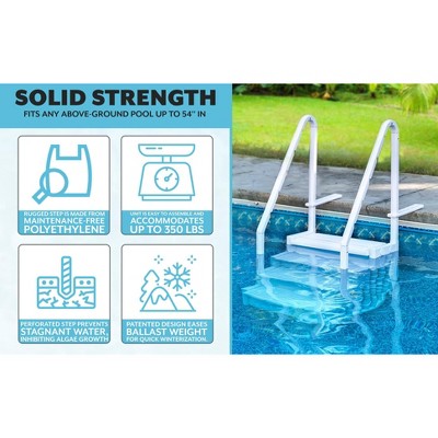  Poolzilla 32" Wide Above Ground Step Ladder With Handrails | 48-54" Deep Pools