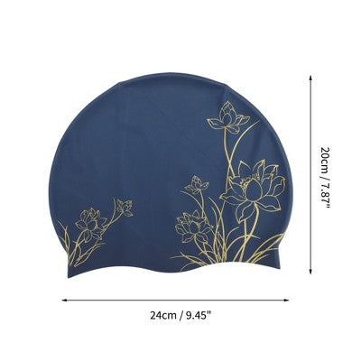  Unique Bargains Silicone Waterproof Lotus Print Swim Cap 1 Pc