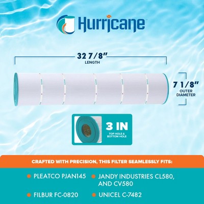  Hurricane 8 Pack HF7482-04 Advanced Pool Filter Cartridge Replacement For PJAN145, Unicel C-7482, Filbur FC-0820, Jandy Industries CL580, CV580