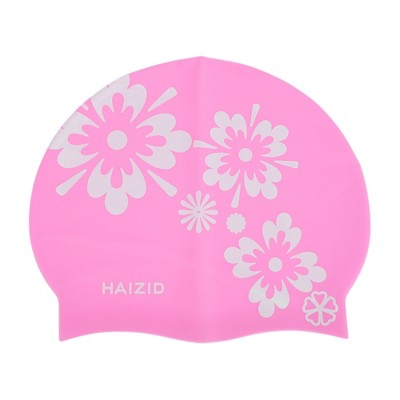  Unique Bargains Silicone Square Flower Pattern Waterproof Swim Cap 1 Pc
