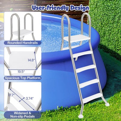  Costway 75.6" Above Ground Pool Ladder With Top Platform Non-slip Steps & Rounded Handrails