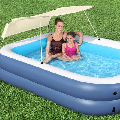 Bestway H2OGO! 8 Foot 4 Inch By 70 Inch Summer Bliss Shaded Inflatable Family Pool With 2 Quick Release Valves And Repair Patch For Kids Ages 6 Above