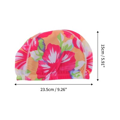  Unique Bargains Polyester Flower Pattern Swim Cap 5.91"x9.25" Rose Red 1 Pc