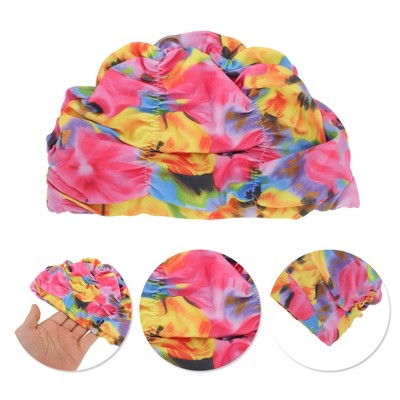  Unique Bargains Nylon Pleated Style Swimming Cap Rose Red Purple 1 Pc