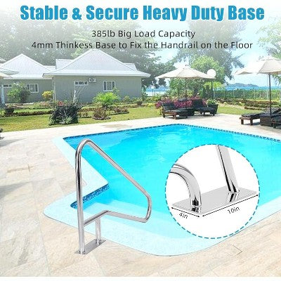  Pool Handrail, Durable 304 Stainless Steel With Non-Slip Blue Grip, Wide Stable Base, Easy Installation For Safe Pool Access