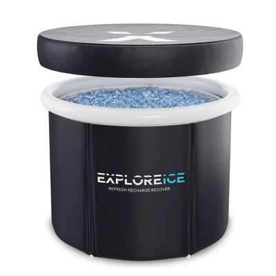  Explore Ice Bath Pro Max XL Outdoor Inflatable Portable Athlete Cold Water Therapy Plunge Barrel Bath Tub With Lid And Carry Bag, 2 Pack, Black/White