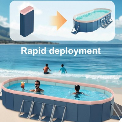  NAYSAYE Above Ground Pool PVC Folding Pool Strong Build Easy Setup For Outdoor Patio Garden Use, Blue And Gray, 80.71"*61.81"*19.69"