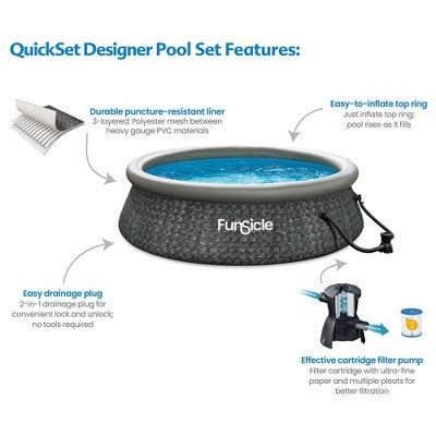  Funsicle QuickSet Round Inflatable Ring Top Outdoor Above Ground Swimming Pool Set With Pump And Cartridge Filter