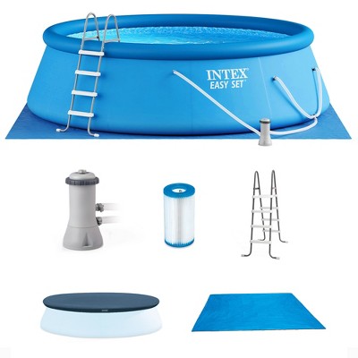  Intex 15ft X 48in Easy Set Above Ground Inflatable Pool W/ Pump And Solar Cover