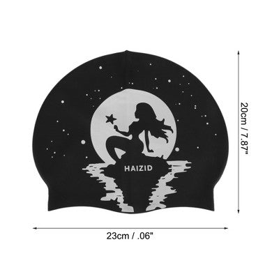  Unique Bargains Silicone Moon Mermaid Pattern Waterproof Swim Cap Black White 1 Pc