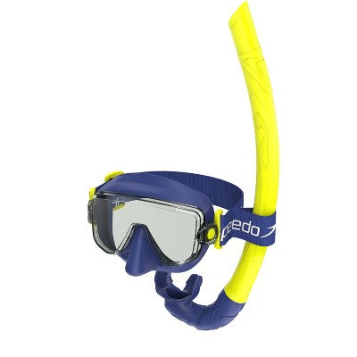  Speedo Adult Travel Mask And Snorkel Set - Navy/Yellow: Polycarbonate & Silicone