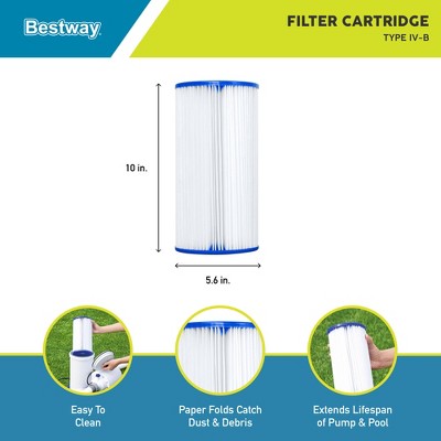  Bestway Flowclear Type IV Or Type B Replacement Cartridge Filter For Above Ground Swimming Pool For 2500 Gallon Per Hour Filter Pump, 2 Pack