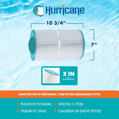  Hurricane 3 Pack HF7350-01 Advanced Pool And Spa Filter Cartridge Replacement For PCN50N, Unicel C-7350, Filbur FC-3963, Caldera 50, White