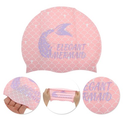  Unique Bargains Silicone Waterproof Fish Tail Swim Cap Pink Purple 1 Pc