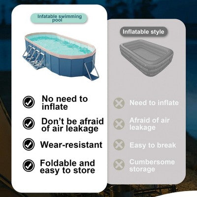  NAYSAYE Above Ground Pool PVC Foldable Pool Strong Easy Setup Design For Patio Beach Garden Use, Blue And Gray, 143.70"*98.43"*19.69"