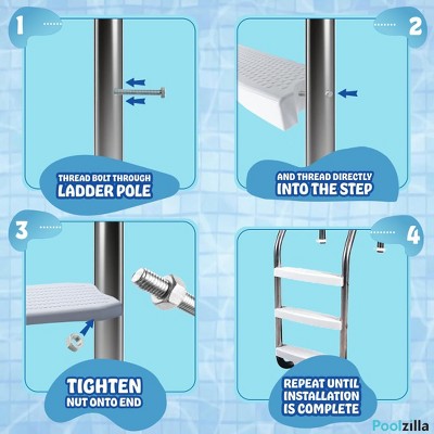  Poolzilla 18’’ Pool Ladder Step, Universal Swimming Pool Replacement Ladder Steps