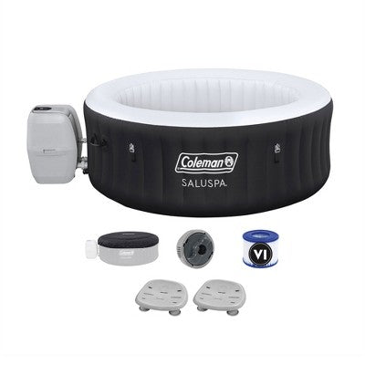  Bestway Coleman Miami AirJet Inflatable Hot Tub With EnergySense Cover And 2-Pack Of SaluSpa Underwater Non-Slip Spa Seat With Adjustable Legs