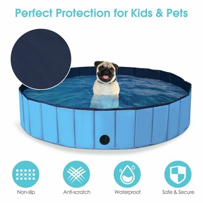  Costway 63'' Foldable Dog Pet Pool Kiddie Bathing Tub Indoor Outdoor Leakproof Portable Blue\Red