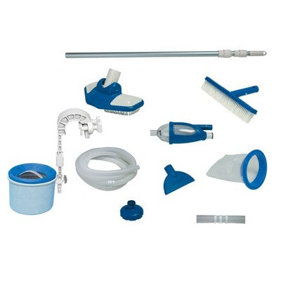  Intex Deluxe Automatic Surface Skimmer Bundled With Maintenance Kit W/ Vacuum & Pole, Swimming Pool Cleaning Tools For Above Ground And InGround Pools