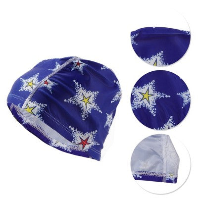  Unique Bargains Polyester Large Stars Pattern Swim Cap 5.91"x9.25" Blue White 1 Pc