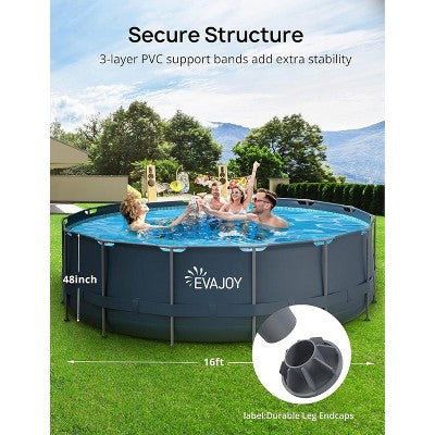  EVAJOY 16ft X 48in Metal Frame Round Swimming Pool Set With 2000GPH Sand Filter Pump