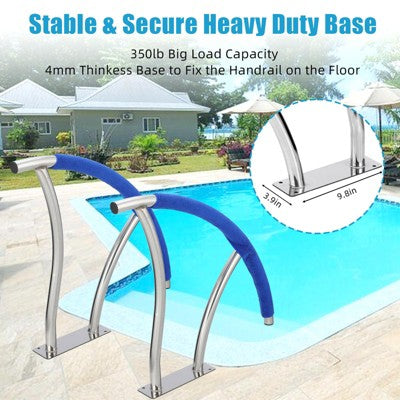  Pool Rails , Pool Handrails For Inground Pool 304 Stainless Steel Big Load Capacity Rustproof With Blue Grip Cover & Accessories