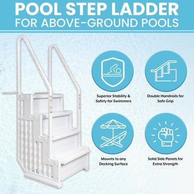  Poolzilla 32" Wide Above Ground Step Ladder With Handrails | 48-54" Deep Pools