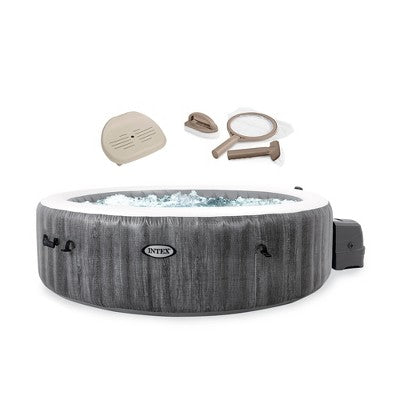  Intex PureSpa Plus Greywood Inflatable Hot Tub Bubble Jet Spa, Hot Tub Maintenance Accessory Kit, And Slip Resistant Inflatable Removable Hot Tub Seat