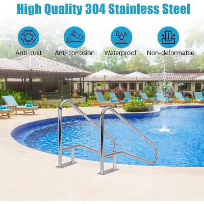  Pool Handrail, Durable 304 Stainless Steel With Non-Slip Blue Grip, Wide Stable Base, Easy Installation For Safe Pool Access