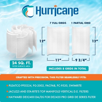  Hurricane HF-DE24-SET 24 Square Feet DE Grid Filter Replacement For PFS1224, FG-2002, FC-9520, Hayward DEX2400 DA/DS Models, White