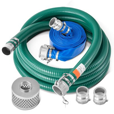  VEVOR Suction Hose Kit For Water Pump, With 2 In X 50 Ft Blue Backwash Hose, 20 Ft Green Suction Hose, And Steel Round Hole Strainer, Green