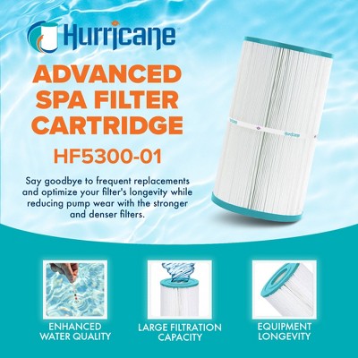  Hurricane Filters Replacement Spa Filter Cartridge For PJW-50, Unicel C-5300, Filbur FC-1320, Hot Tub Front Load, And Whirlpool 50, White, 2 Pack