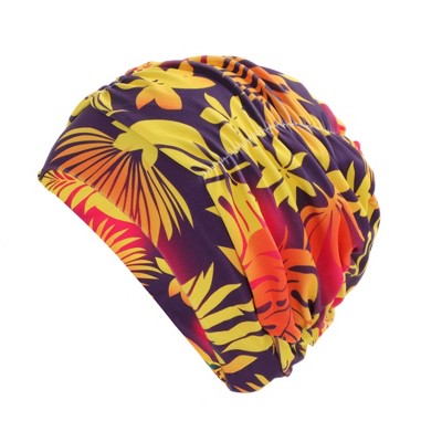  Unique Bargains Nylon Leaves Pattern Swimming Cap Orange Yellow 1 Pc