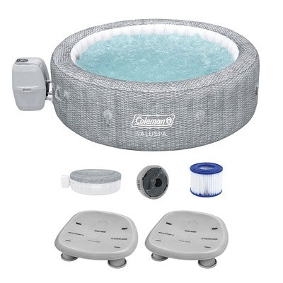  Bestway Coleman Sicily AirJet Inflatable Round Hot Tub With EnergySense Cover & 2 SaluSpa Underwater Non-Slip Pool Spa Seat With Adjustable Legs, Gray